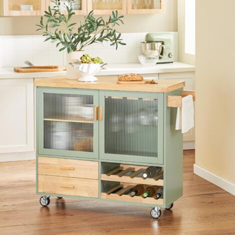 HOMCOM Îlot de cuisine roulant sur roulettes avec 2 tiroirs de