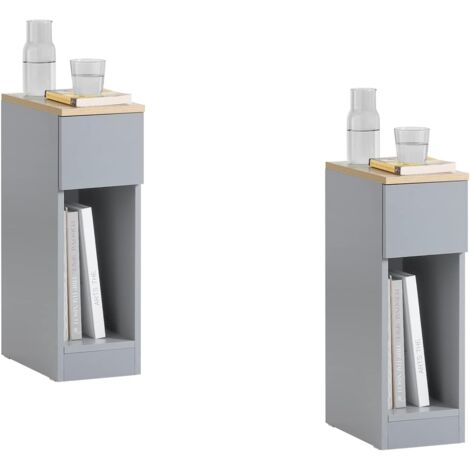 SoBuy FBT111-HGx2 Lot de 2 tables de chevet avec tiroir pour lit à sommier tapissier 2 pièces Table d'appoint étroite Table de téléphone Table de chevet Table de chevet