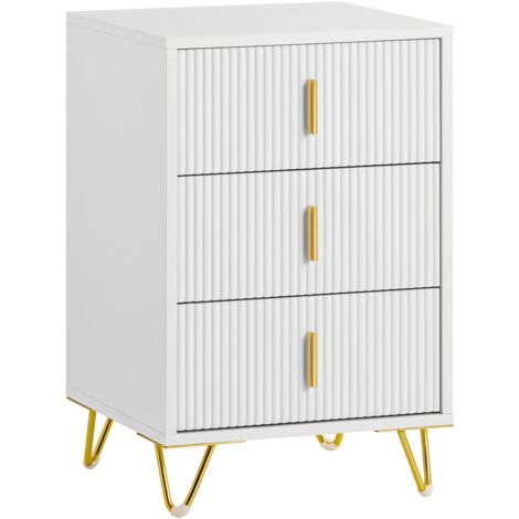 Sobuy – Table de chevet 3 tiroirs en MDF et métal – Dimensions 40x40x63 cm – Pour salon, chambre ou bureau – FBT115LW