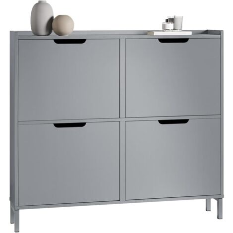 Sobuy – Meuble à chaussures 4 abattants FSR100HG – Dimensions L100xP19xH90cm – En bois MDF E1 – Capacité 60kg – Gris