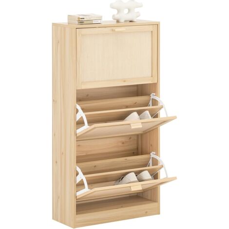 Sobuy – Armoire à chaussures 3 abattants FSR159N – Meuble de rangement MDF avec façade en bambou – Dimensions 60x24x118 cm – Capacité 25 kg
