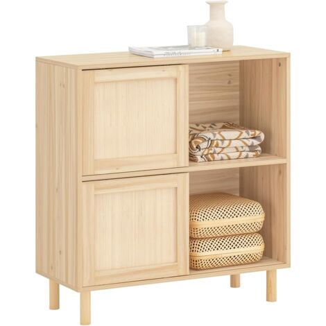Sobuy – Buffet avec 2 portes coulissantes en bambou – Dimensions L80 x P35 x H87 cm – Meuble de rangement élégant pour entrée et salon – FSB87N