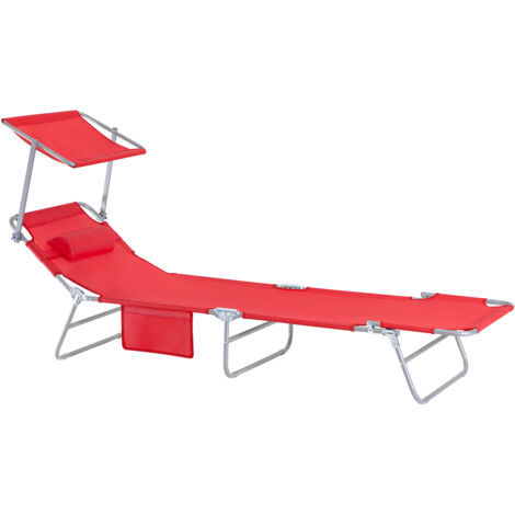SoBuy OGS48-Rx2 Lot de 2 Bain de Soleil Chaise Longue Transat de Jardin Pliables Position réglable avec Parasol Pare Soleil - Rouge (1/5)
