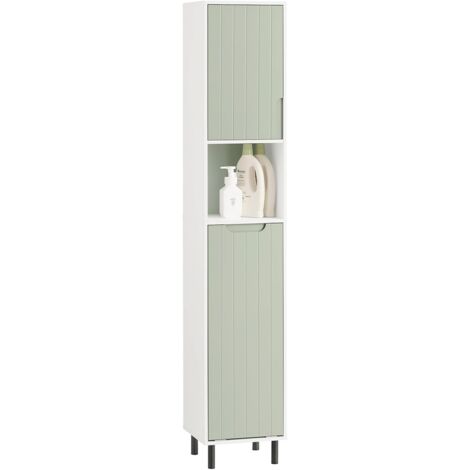 Sobuy – Meuble de rangement de salle de bain – Armoire colonne BZR137GR – Compartiment ouvert, étagères réglables – Dimensions 31x30x167 cm – Vert et blanc