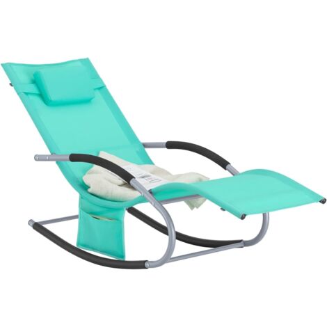 SoBuy Chaise Longue Transat Pliable Jardin Aluminium – Bain de Soleil Ergonomique à Bascule Relax – Fauteuil Extérieur Confortable Plage pour Terrasse Balcon Camping, Turquoise, OGS28-TB