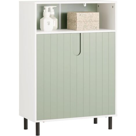 Sobuy – Meuble bas de salle de bain BZR138GR – Armoire toilette avec compartiment ouvert et 2 portes – Dimensions 60x30x87 cm – Panneaux E1 et pieds métal (1/5)