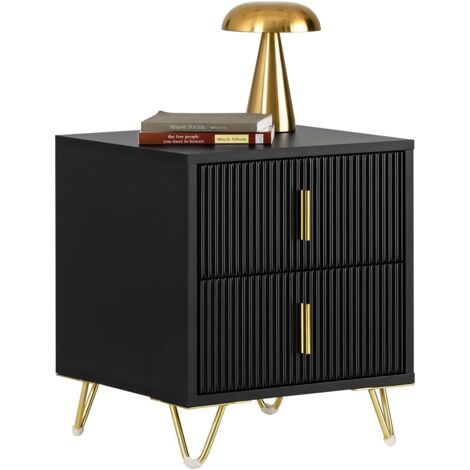 Sobuy – Table de chevet moderne 2 tiroirs – MDF et PB (E1) noir – Dimensions 40 x 40 x 47 cm – FBT115SCH