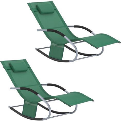 SoBuy Lot de 2 Chaises Longues Transat Pliable Jardin Aluminium – Bain de Soleil Ergonomique à Bascule Relax–Fauteuil Extérieur Confortable Plage pour Terrasse Balcon Camping, Vert Foncé, OGS28-WDx2 (1/5)