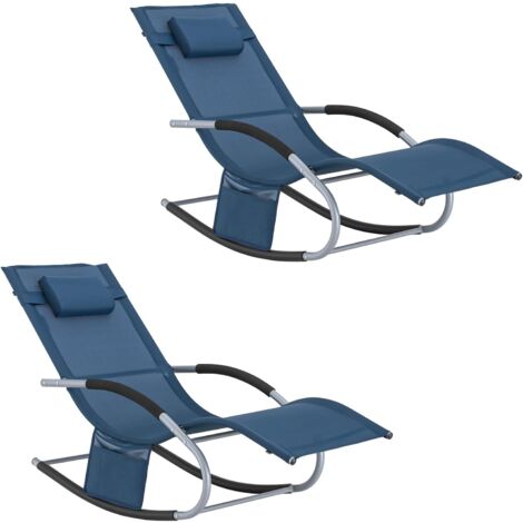 SoBuy Lot de 2 Chaises Longues Transat Pliable Jardin Aluminium – Bain de Soleil Ergonomique à Bascule Relax–Fauteuil Extérieur Confortable Plage pour Terrasse Balcon Camping, Bleu Marine, OGS28-NBx2 (1/5)