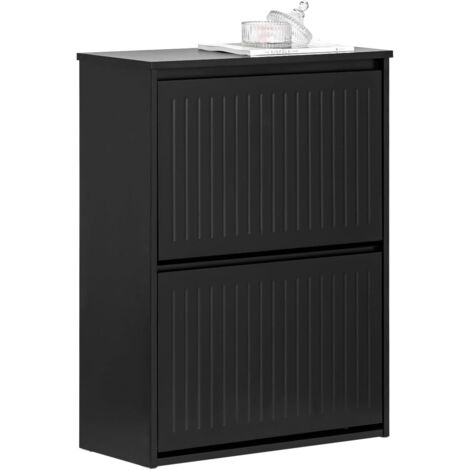 Sobuy – Meuble à chaussures FSR165KSCH – 2 abattants – Dimensions L61 x P26 x H81 cm – MDF noir – Capacité 21 kg – Pour petite entrée (1/5)