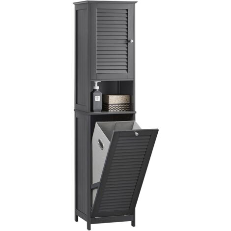 Sobuy – Colonne de salle de bain BZR124DG – Meuble haut 170 cm avec 1 porte, 1 tiroir, panier à linge amovible – MDF laqué blanc, résistant à l'humidité