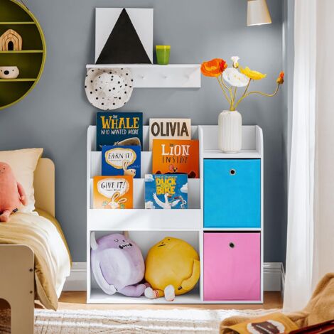 SoBuy KMB37-F Étagère de Rangement pour Livres et Jouets Enfant Bibliothèque Étagère à Livres Meuble de Rangement Multifonctionnel avec 2 Paniers