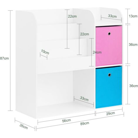SoBuy KMB37-F Étagère de Rangement pour Livres et Jouets Enfant Bibliothèque Étagère à Livres Meuble de Rangement Multifonctionnel avec 2 Paniers
