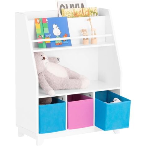 SoBuy KMB34-F Bibliothèque Étagère à Livres Étagère de Rangement Jouets pour Enfants Porte-revues avec Compartiments de Rangement et 3 Paniers 63x28x80 cm