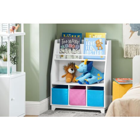 SoBuy KMB34-F Bibliothèque Étagère à Livres Étagère de Rangement Jouets pour Enfants Porte-revues avec Compartiments de Rangement et 3 Paniers 63x28x80 cm