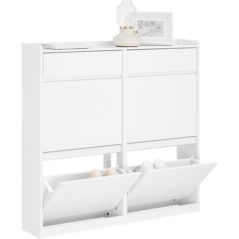 [JAMAIS UTILISE] Sobuy – Armoire à chaussures compacte 98x95x19 cm – 4 compartiments inclinés – 2 tiroirs – Construction en MDF – Capacité de charge 39 kg