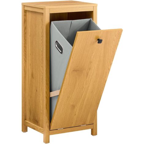 Armoire à Linge Double Fonction Avec 2 Paniers Inclinables Et Poubelle Dissimulée - Rangement Salle De Bain Ou Cuisine - Blanc 33x66x68cm