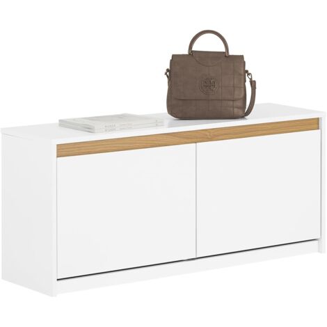 Sobuy – Banc d'entrée à chaussures 2 abattants FSR171W – Compartiment supérieur – MDF blanc – Dimensions L104 x P30 x H47 cm – Capacité 240 kg