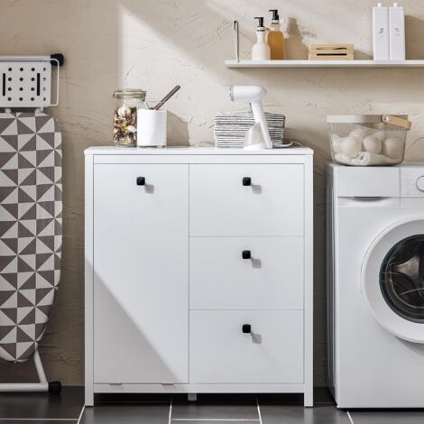 SoBuy BZR97-W Armoire à Linge avec Sac à Linge, Meuble Bas de Salle de Bain, Commode pour Salle ...