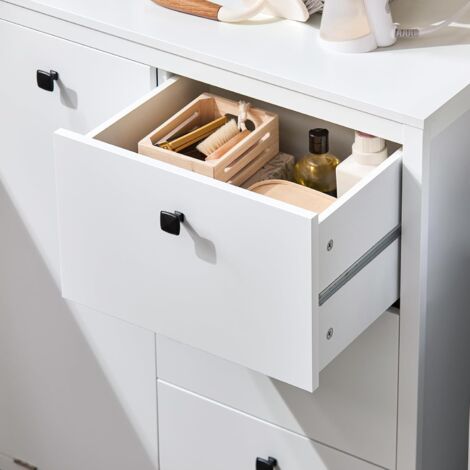 SoBuy BZR97-W Armoire à Linge avec Sac à Linge, Meuble Bas de Salle de Bain, Commode pour Salle ...