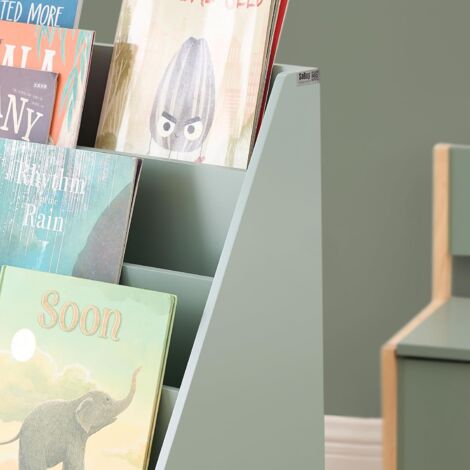 SoBuy KMB95-GR Étagère à Livres pour Enfant, Bibliothèque à Roulettes pour Chambre d'Enfant, Meuble Rangement Enfant pour Jouets et Livres, 4 Compartiments et 1 Tiroir à roulettes
