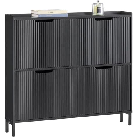 SoBuy FSR177-L-SCH Meuble à Chaussures Armoire à Chaussures Meuble Rangement Chaussures 4 Portes abattantes, Meuble d'Entrée Coffre Rangement pour Chaussures, 100 x 19 x 91cm, Noir
