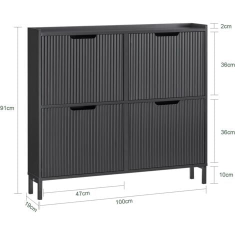 SoBuy FSR177-L-SCH Meuble à Chaussures Armoire à Chaussures Meuble Rangement Chaussures 4 Portes abattantes, Meuble d'Entrée Coffre Rangement pour Chaussures, 100 x 19 x 91cm, Noir