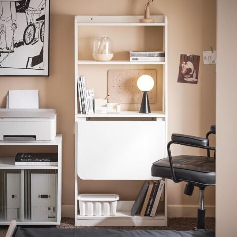 SoBuy FWT92-H-W Bureau d'Ordinateur, Bureau Pliant, Table d'Ordinateur Rabattable, Table Informatique avec Etagères de Rangement
