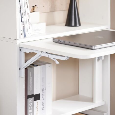 SoBuy FWT92-H-W Bureau d'Ordinateur, Bureau Pliant, Table d'Ordinateur Rabattable, Table Informatique avec Etagères de Rangement