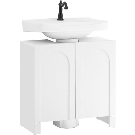 SoBuy BZR164-W Meuble Sous-Lavabo, Meuble Sous-Vasque à 2 étages réglable et 2 Portes, Meuble de Rangement de Salle de Bain, Placard de Rangement, L60 x P30 x H62 cm, Blanc