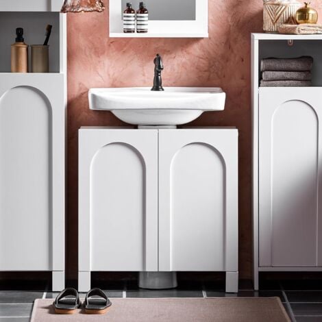 SoBuy BZR164-W Meuble Sous-Lavabo, Meuble Sous-Vasque à 2 étages réglable et 2 Portes, Meuble de Rangement de Salle de Bain, Placard de Rangement, L60 x P30 x H62 cm, Blanc