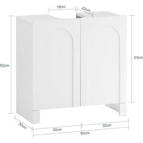 SoBuy BZR164-W Meuble Sous-Lavabo, Meuble Sous-Vasque à 2 étages réglable et 2 Portes, Meuble de Rangement de Salle de Bain, Placard de Rangement, L60 x P30 x H62 cm, Blanc