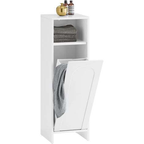 Sobuy – Meuble bas de salle de bain – Armoire à linge BZR161W – 1 compartiment et panier amovible – MDF blanc – Dimensions 30x30x97 cm (1/5)