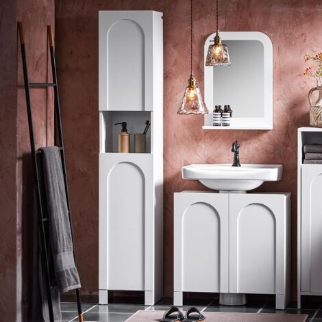 SoBuy Meuble Colonne Armoire Haute Salle De Bain 30x30x160cm Blanc - 2 Portes, 3 Étagères Réglables BZR163-W