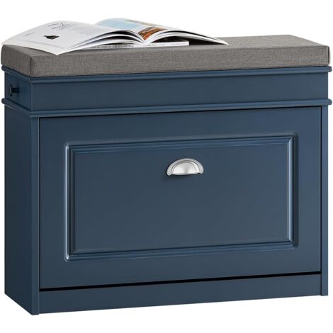 Sobuy – Meuble à chaussures FSR78B – Rangement entrée avec 2 abattants, 1 tiroir, crochet – Dimensions L55xP24xH83 cm – Bleu foncé en MDF