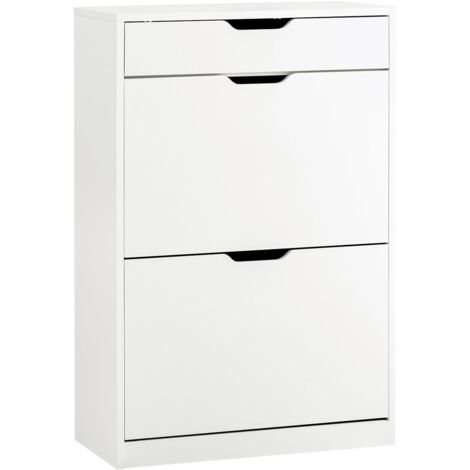 Sobuy – Meuble à chaussures FSR180W – Rangement d'entrée avec 2 abattants et 1 tiroir – Dimensions L60xP30xH90 cm – Panneaux de particules blanc (1/5)