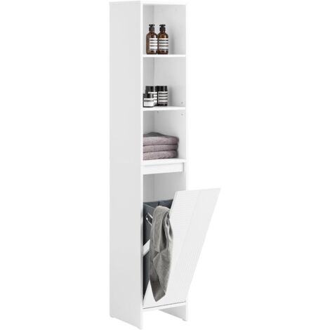 Sobuy – Colonne de salle de bain BZR158W – Armoire de rangement étroite 1 porte – Compartiments ouverts – Dimensions 30x30x170 cm – Bois MDF blanc