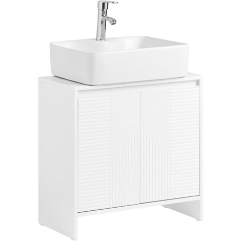 Sobuy – Meuble bas de salle de bain BZR157W – 2 portes – 2 étagères – MDF blanc – Dimensions L60 x P30 x H61 cm – Capacité max 20 kg (1/5)