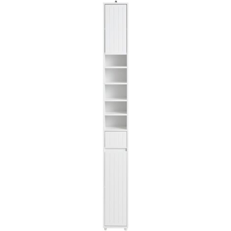 Sobuy – Colonne de salle de bain BZR160W – 1 tiroir, 2 portes, 5 compartiments ouverts – Étagères réglables – Bois MDF, 20x20x180 cm (1/5)