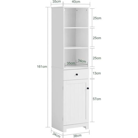 Meuble Colonne de Salle de Bain Armoire Haute Meuble Rangement,SoBuy® BZR17-W