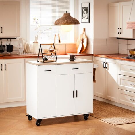 SoBuy Desserte De Cuisine à Roulettes FKW125-WN - Îlot Avec Tiroir, 2 Portes Et 4 Étages - 74x40x85 Cm