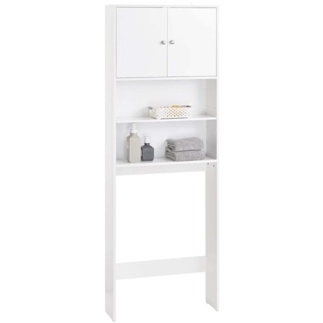SoBuy BZR165-W Meuble WC Meuble Toilette Meuble de Rangement WC Meuble WC au-Dessus de Toilettes avec Dispositif Anti-Basculement, 2 Portes et 2 Étagères Ouvertes, Blanc