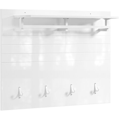 Portemanteau Mural Avec 4 Accroches Et 1 étagère De Rangement BOLTON Patere En Pin Massif Blanc Et Brun