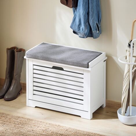 Sobuy banc de rangement à chaussures 2 abattants avec coussin, armoire à chaussures, meuble d'entrée, coffre rangement pour chaussures, pour entrée, salon ou chambre, gris, l104xp24xh51cm, fsr64-hg