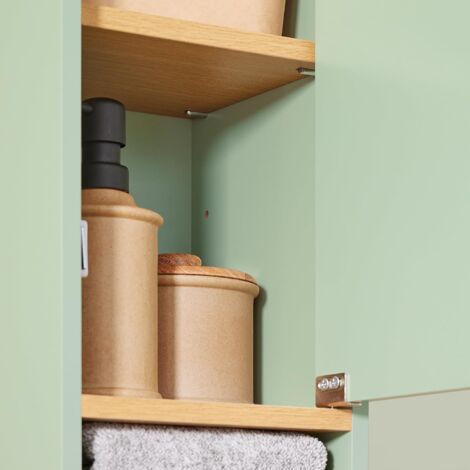SoBuy BZR34-GR Meuble Colonne Salle de Bain, Armoire de Rangement Placard de Rangement Étroite, 1 Tiroir, 2 Portes et 5 Compartiments Ouverts, Étagères Réglables, Vert