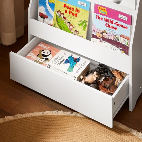 Bibliothèque Enfant SoBuy - 4 Étagères + 2 Bacs Rangement - 65x30x70cm - Blanc - KMB115-W