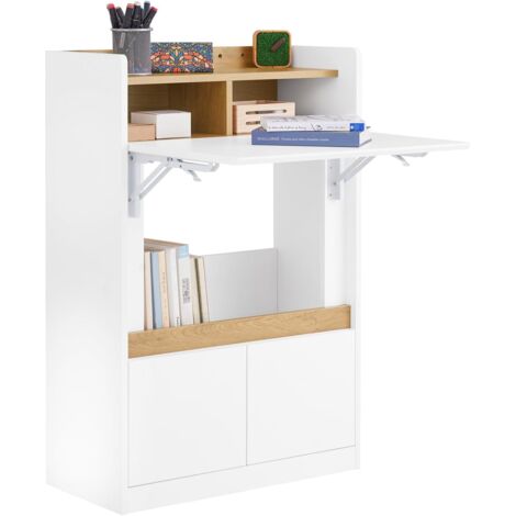 Sobuy – Bureau pliant 63x67cm FWT109WN – Table rabattable avec étagères de rangement – Design compact pour espaces réduits – Panneaux de particules E1 (1/5)