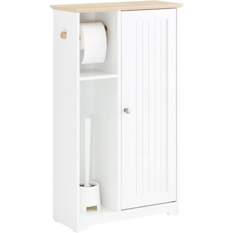Meuble Rangement Salle De Bain étroit 20x20x80 Cm - Blanc - Porte à Volet + étagère - Pieds Résistants à L'eau