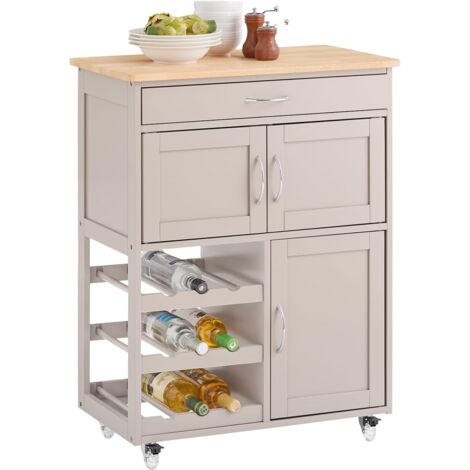 Sobuy – Desserte de cuisine FKW45KA – Chariot de rangement sur roulettes – Plateau en bois d'hévéa – Dimensions L67xH87xP38 cm – Capacité 60 kg