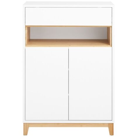 Meuble TV Blanc YEHTOKHOME 190 Cm - 3 Portes, 2 Tiroirs, étagères, Design Moderne (blanc Et Noir) - 7